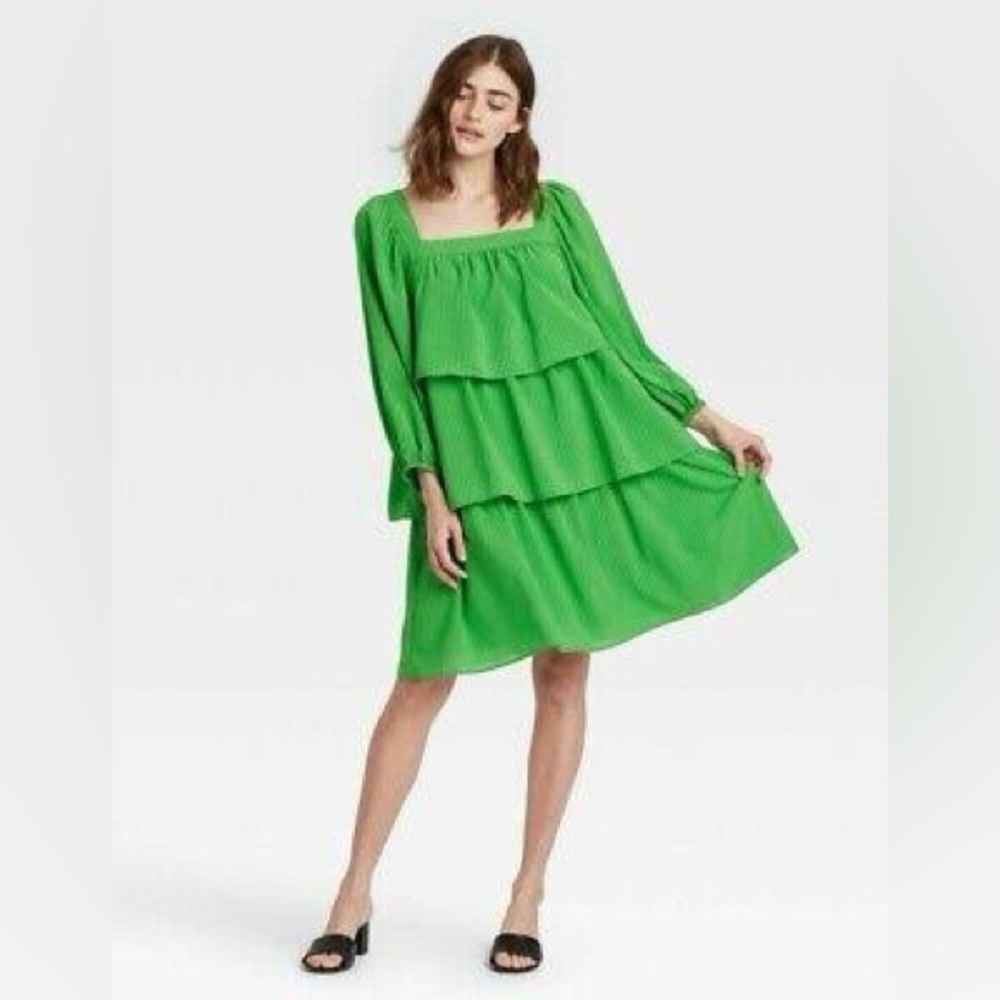 Who What Wear Emerald Green Checkered Dress